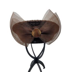 Vintage Unique Rare‎ Wool Church Hat Bumper Halo Brown Netted Bow Chocolate